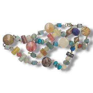 Colorful Beggar Bead Mixed Semi-precious Stone‎ Bead Necklace 24"